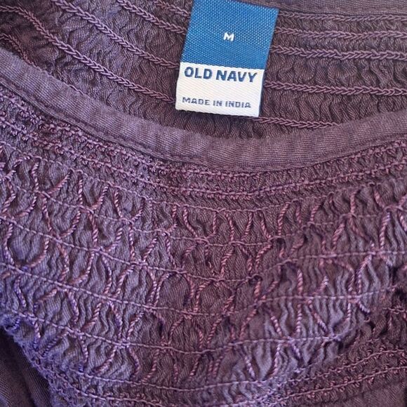 Old Navy Mini Dress M Purple Smocked Tiered Long Sleeve Boho Cotton Blend Pocket - Picture 11 of 15
